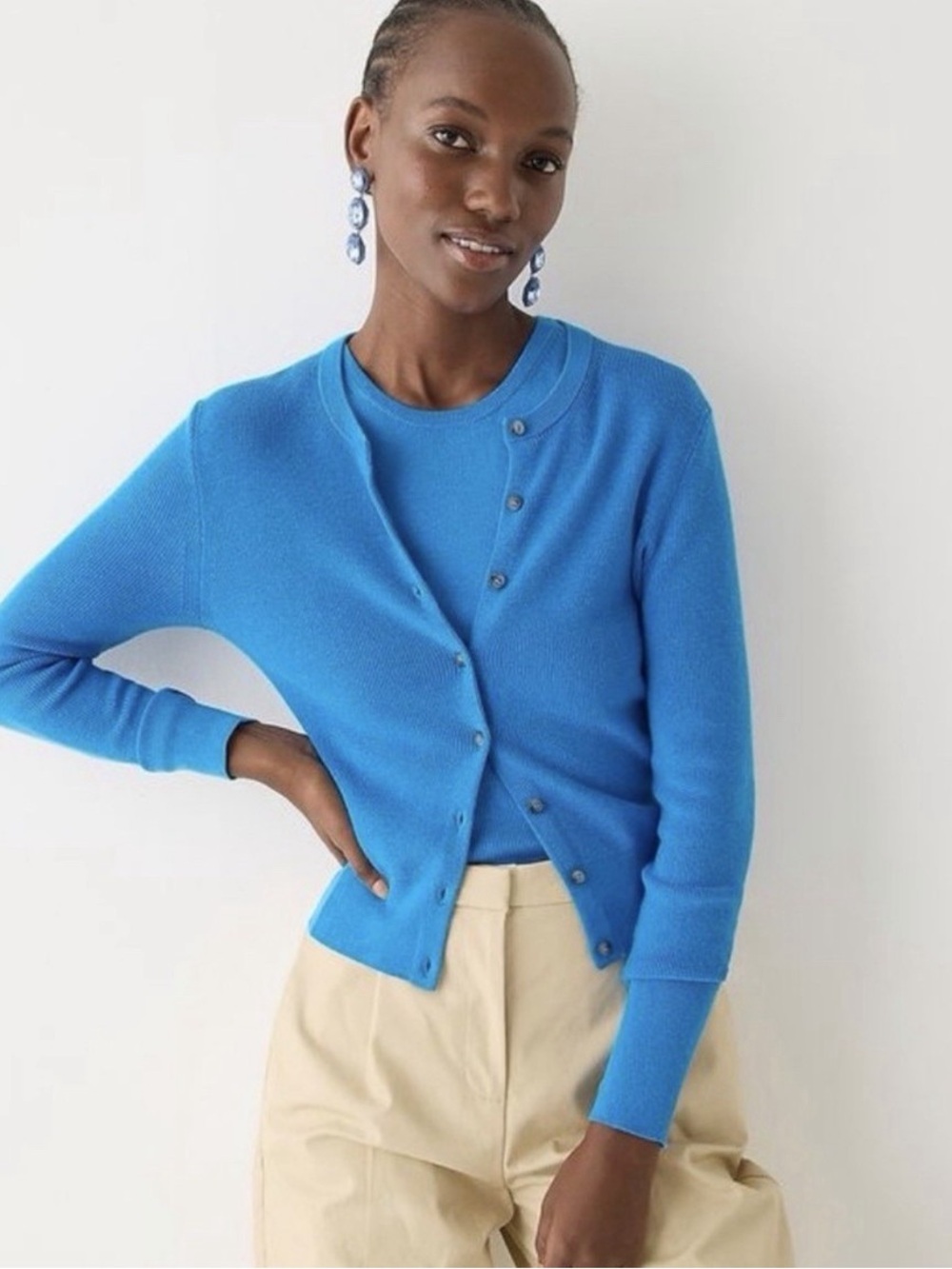 J Crew Ribbed Fitted Cerulean Blue Cardigan— Womens Medium